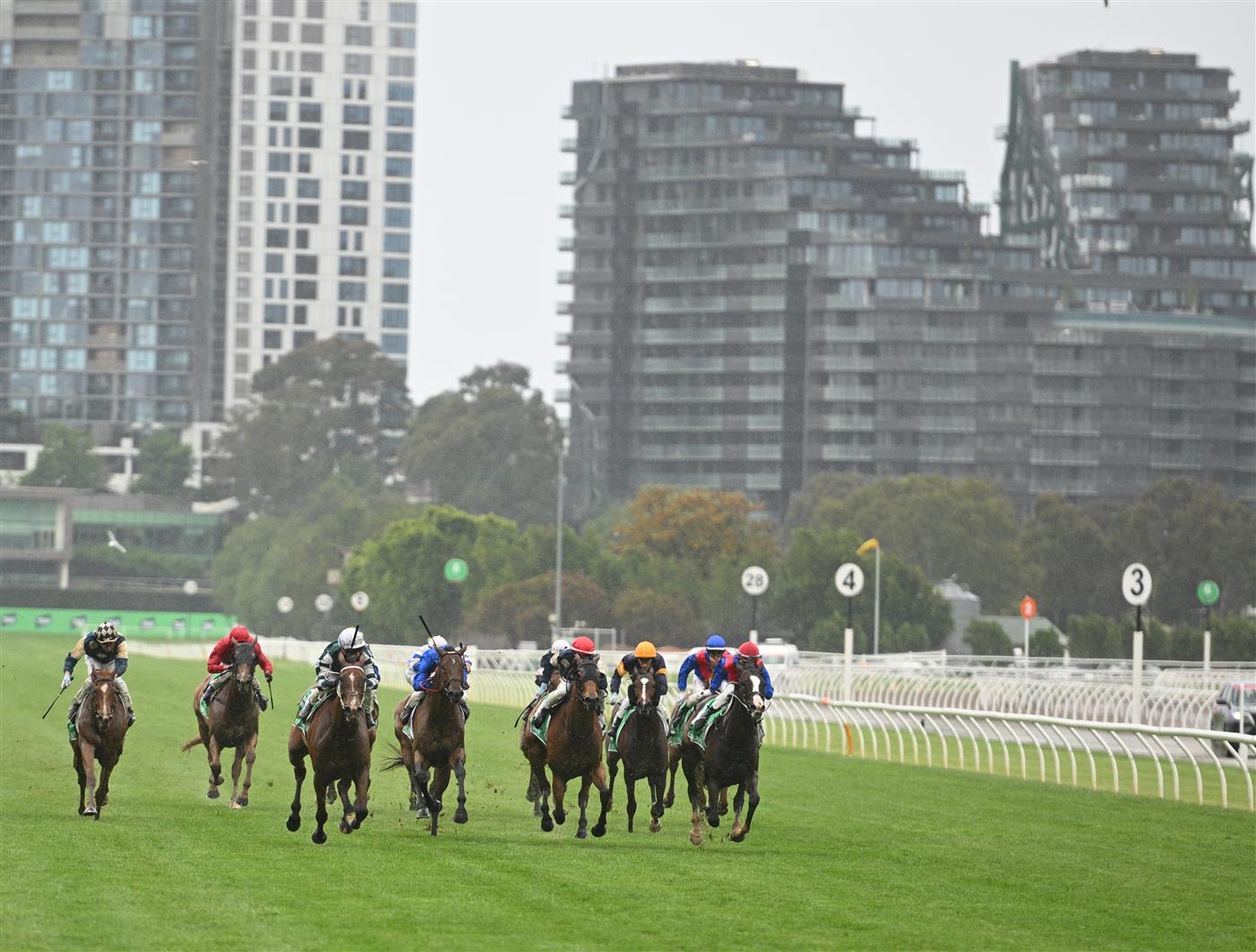 MELBOURNE, AUSTRALIA - NOVEMBER 08: James McDonald riding Via Sistina wins Race 8, the Tab Champions Stakes  during Champions Day at Flemington Racecourse on November 08, 2025 in Melbourne, Australia. (Photo by Vince Caligiuri/Getty Images)