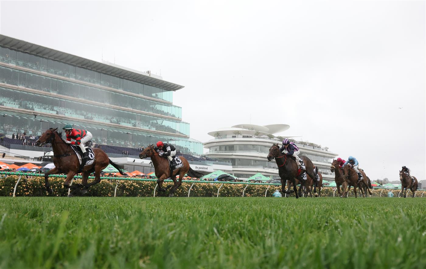 MELBOURNE, AUSTRALIA - NOVEMBER 08: Jamie Melham rides #6 Need Some Luck to win race three the Fisher Stakes during Champions Day at Flemington Racecourse on November 08, 2025 in Melbourne, Australia. (Photo by Robert Cianflone/Getty Images)