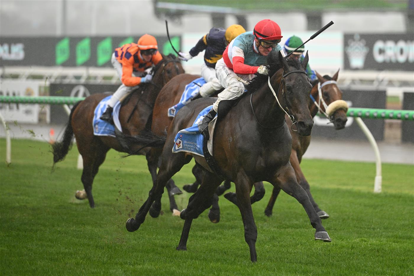 MELBOURNE, AUSTRALIA - NOVEMBER 08: Mark Zahra riding Sabaj winning Race 2, the Ronald Mcdonald House Charities Mile  during Champions Day at Flemington Racecourse on November 08, 2025 in Melbourne, Australia. (Photo by Vince Caligiuri/Getty Images)