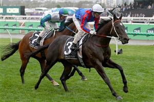 MELBOURNE, AUSTRALIA - NOVEMBER 08: Ben Melham riding Grand Larceny wins Race 9, the HKJC World Pool Grand Handicap during Champions Day at Flemington Racecourse on November 08, 2025 in Melbourne, Australia. (Photo by Josh Chadwick/Getty Images)