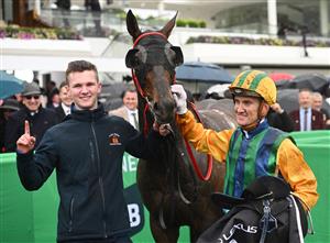 MELBOURNE, AUSTRALIA - NOVEMBER 08: Chad Schofield after riding Ceolwulf to win in Race 7, the Lexus Champions Mile during Champions Day at Flemington Racecourse on November 08, 2025 in Melbourne, Australia. (Photo by Vince Caligiuri/Getty Images)