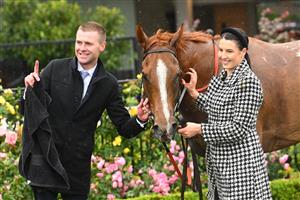 MELBOURNE, AUSTRALIA - NOVEMBER 08: Trainer Clayton Douglas after Giga Kick won Race 6, the Vrc Champions Sprint during Champions Day at Flemington Racecourse on November 08, 2025 in Melbourne, Australia. (Photo by Vince Caligiuri/Getty Images)