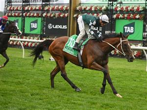 MELBOURNE, AUSTRALIA - NOVEMBER 08: James McDonald riding Via Sistina wins Race 8, the Tab Champions Stakes  during Champions Day at Flemington Racecourse on November 08, 2025 in Melbourne, Australia. (Photo by Vince Caligiuri/Getty Images)