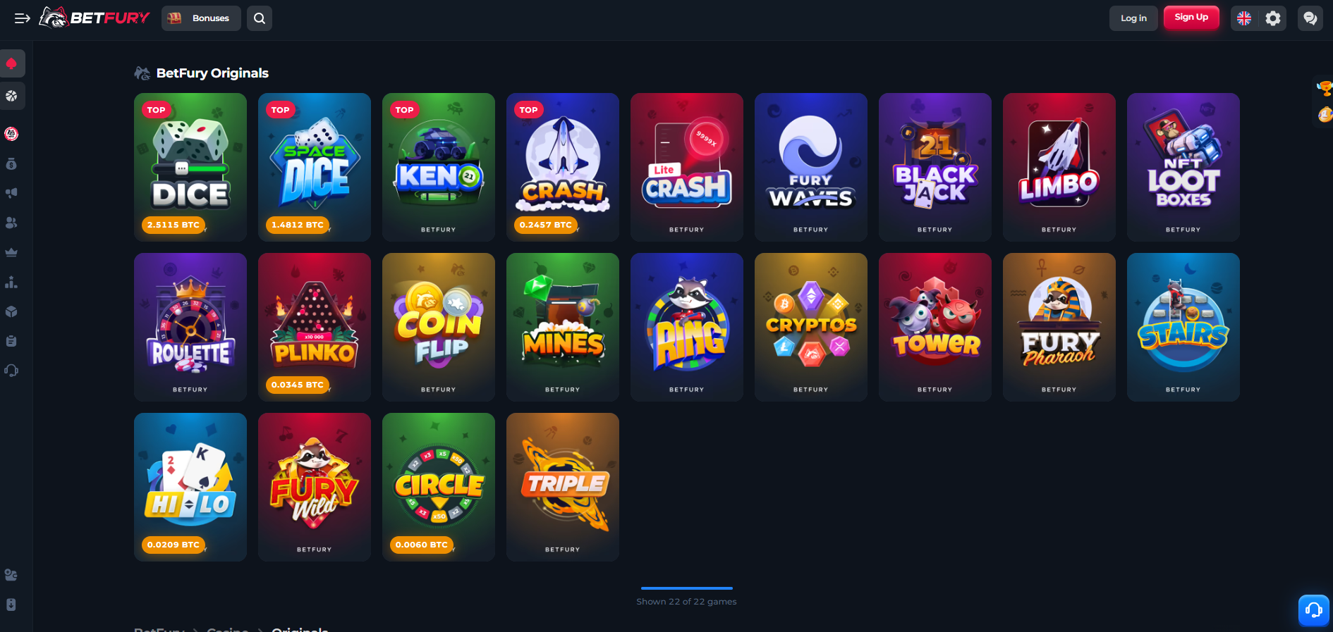 Interfaz del panel de usuario de Betfury mostrando saldo y menú de acceso