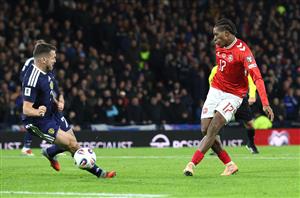 Patrick Dorgu equalises for Denmark to make it 2-2 (Getty Images)