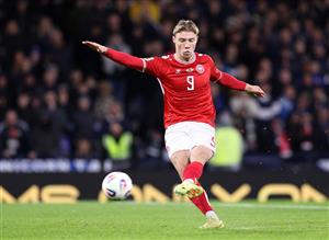 Rasmus Hojlund of Denmark equalises from the penalty spot (Getty Images)