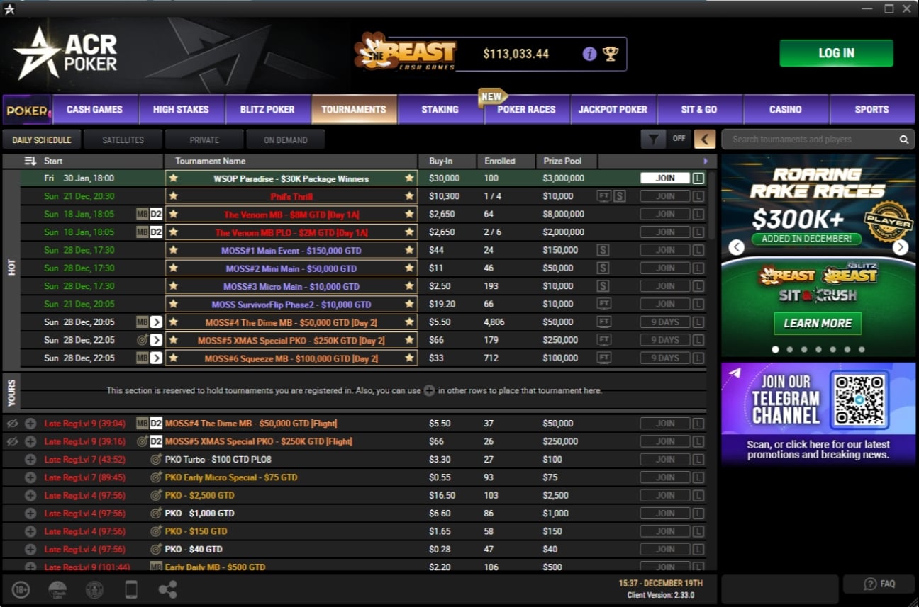 ACR Poker Tournament Lobby