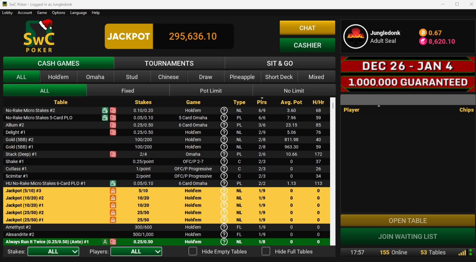 SwC Poker Cash Game Lobby SwC Poker Cash Game Lobby