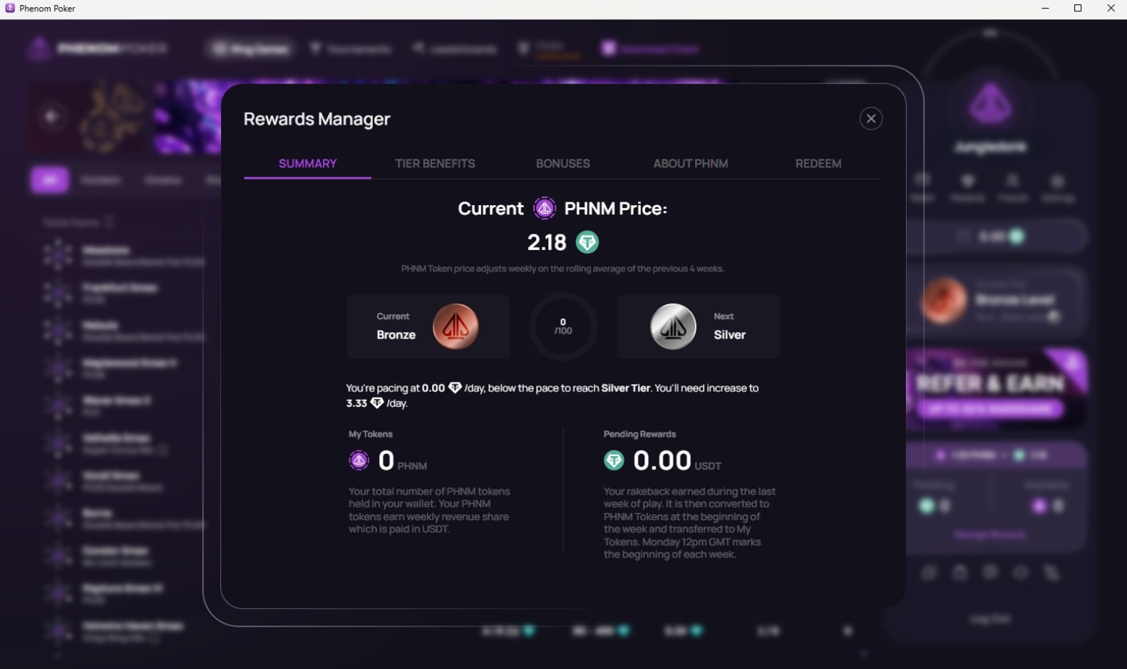 Phenom Poker Token Dashboard Phenom Poker Token Dashboard