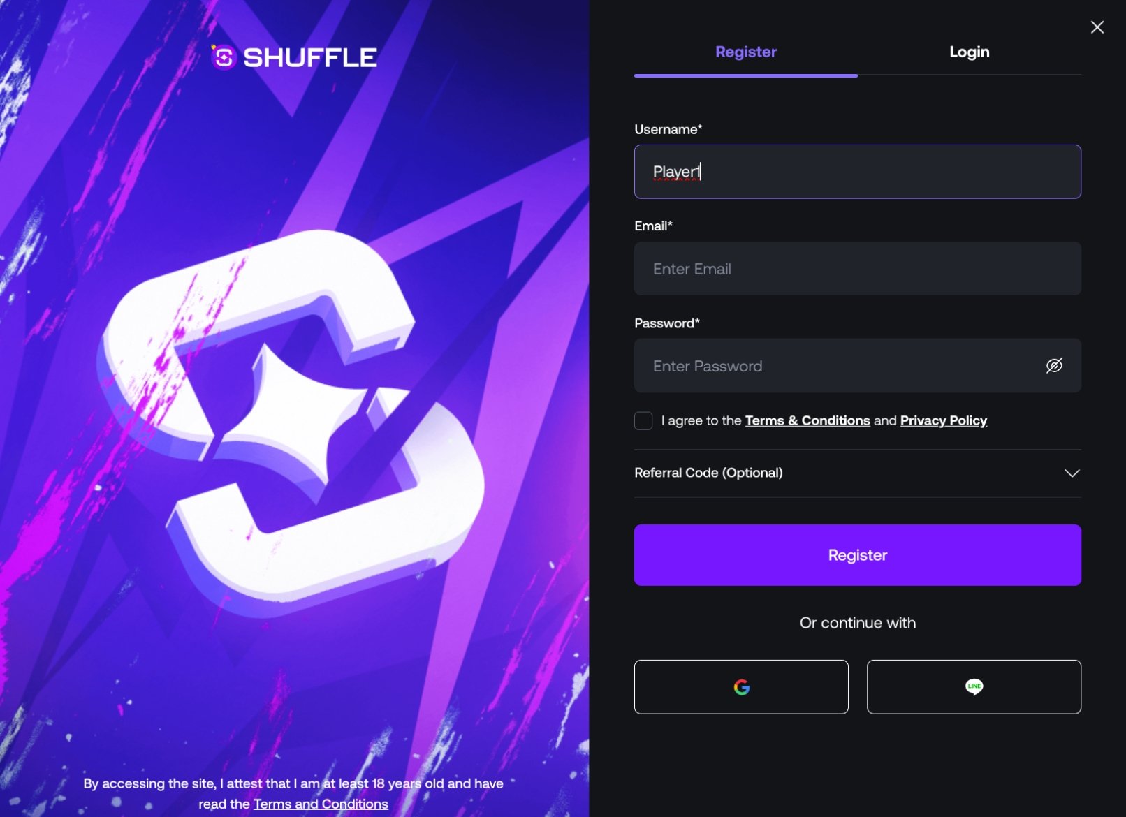 Shuffle Registration Form