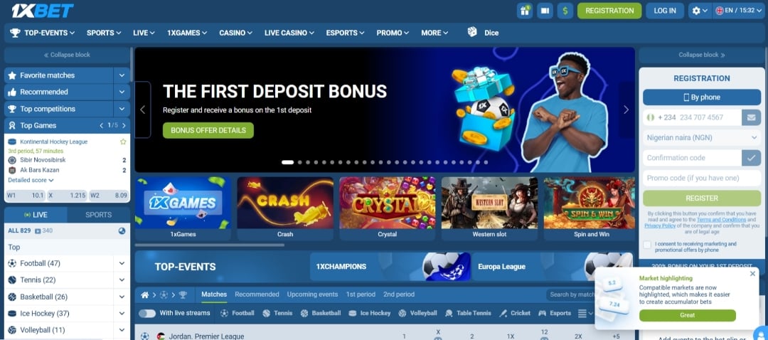 1xBet Nigeria Homepage