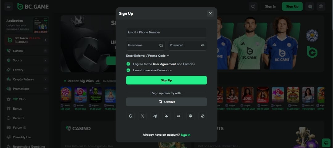 BC Game Registration