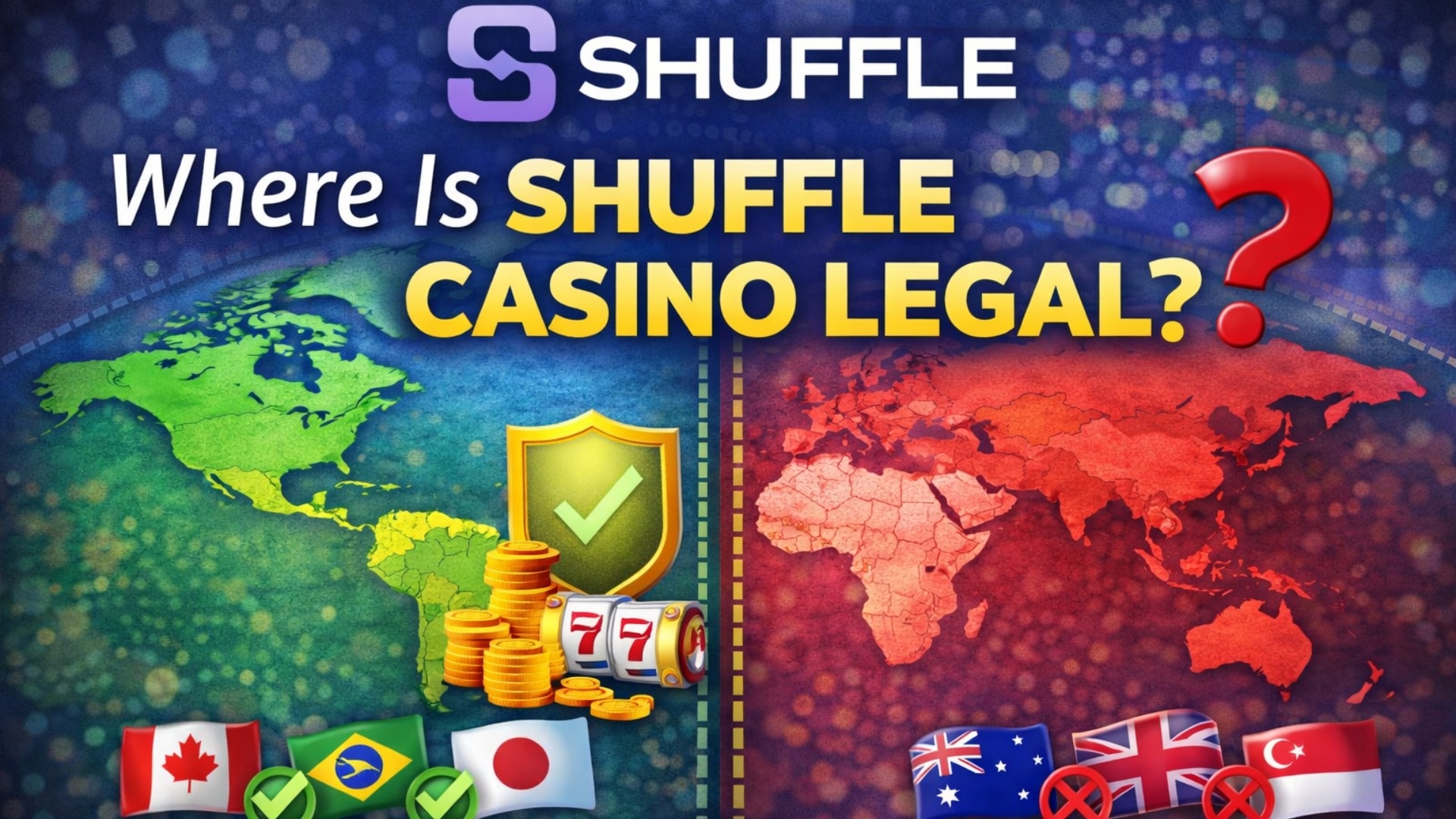 Carte illustrant la légalité de Shuffle Casino dans différentes régions
