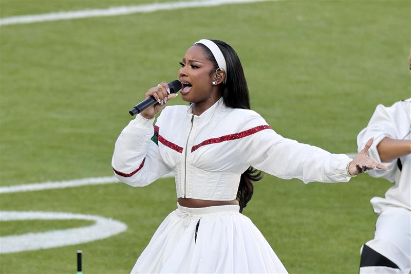 SANTA CLARA, CALIFORNIA - FEBRUARY 08: Coco Jones performs during the Super Bowl LX
