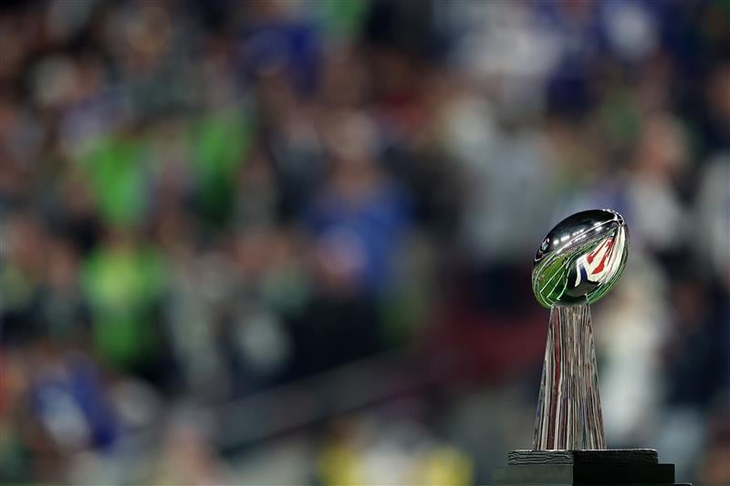 SANTA CLARA, CALIFORNIA - FEBRUARY 08: The Vince Lombardi Trophy is seen on the field after the Seattle Seahawks won Super Bowl LX 29-13 against the New England Patriots at Levi