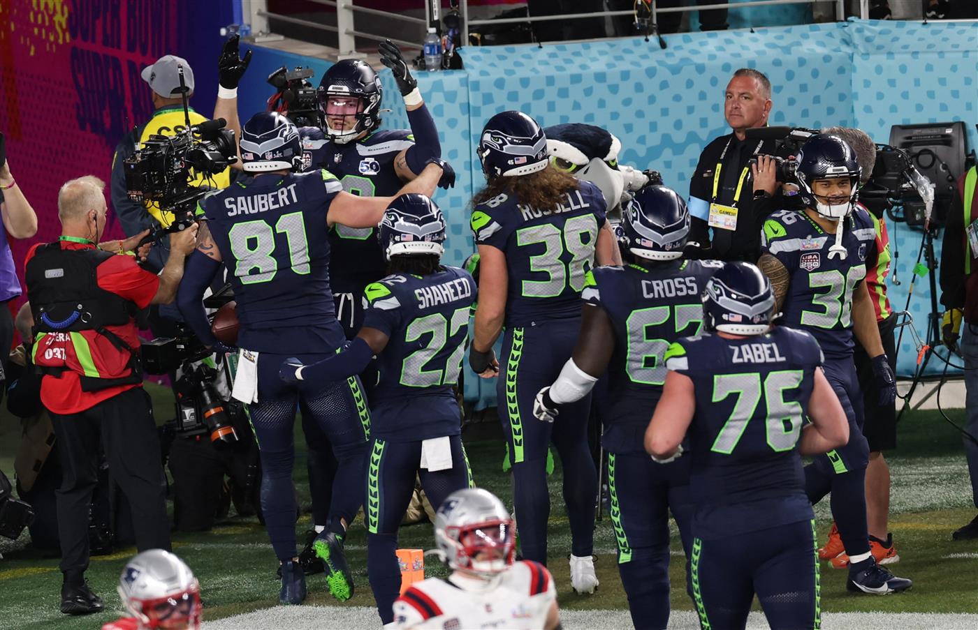 Seattle Seahawks celebrate during Superbowl LX
