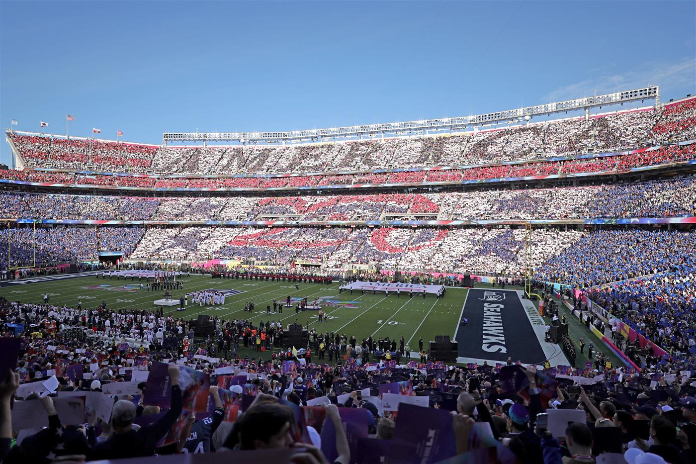 SANTA CLARA, CALIFORNIA - FEBRUARY 08: Charlie Puth performs the National Anthem during Super Bowl LX at Levi