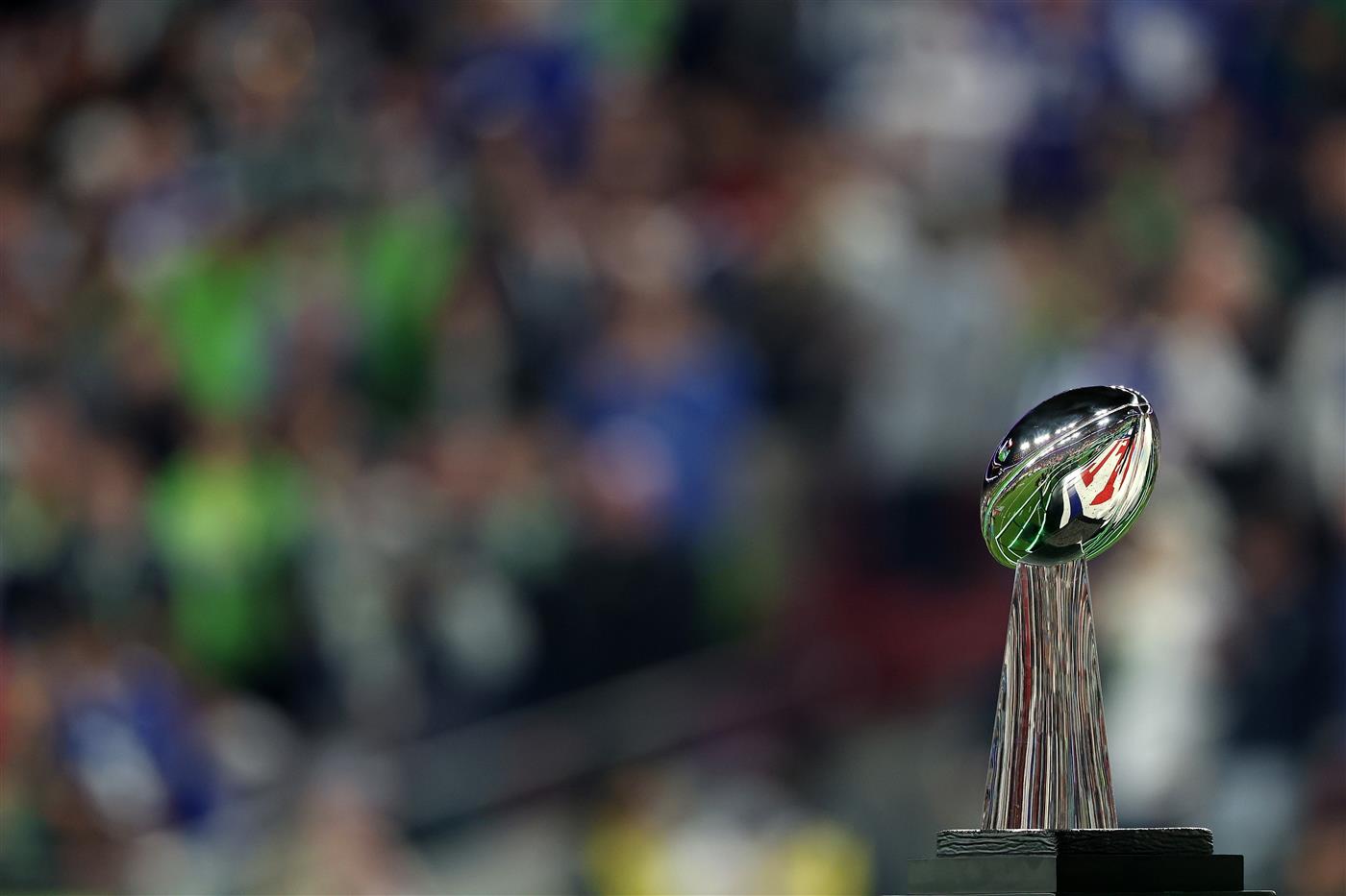 SANTA CLARA, CALIFORNIA - FEBRUARY 08: The Vince Lombardi Trophy is seen on the field after the Seattle Seahawks won Super Bowl LX 29-13 against the New England Patriots at Levi