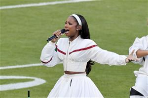 SANTA CLARA, CALIFORNIA - FEBRUARY 08: Coco Jones performs during the Super Bowl LX