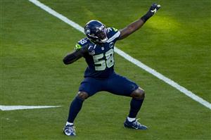 SANTA CLARA, CALIFORNIA - FEBRUARY 08: Derick Hall #58 of the Seattle Seahawks reacts after a sack against the New England Patriots during the first quarter Super Bowl LX at Levi
