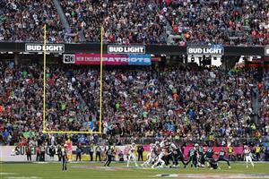 SANTA CLARA, CALIFORNIA - FEBRUARY 08: Jason Myers #5 of the Seattle Seahawks makes a field goal during the second quarter of Super Bowl LX against the New England Patriots at Levi