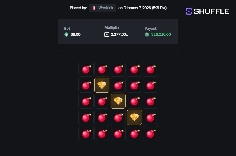 18K Shuffle Mines Win