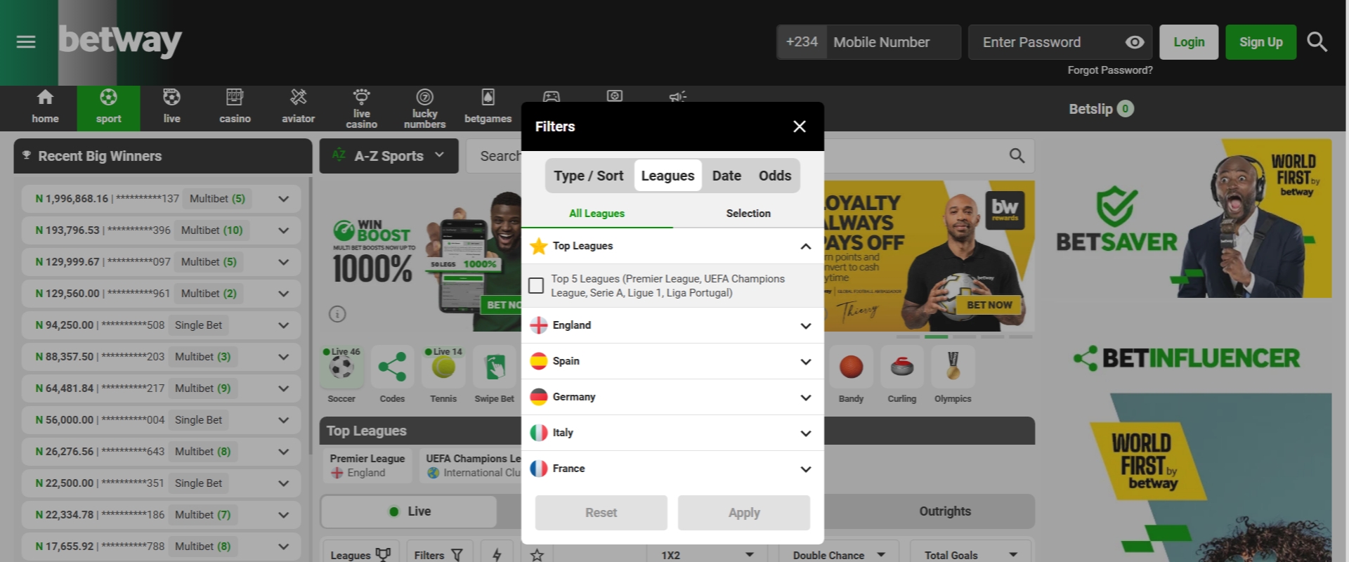 Betway Football Markets Betway Football Markets