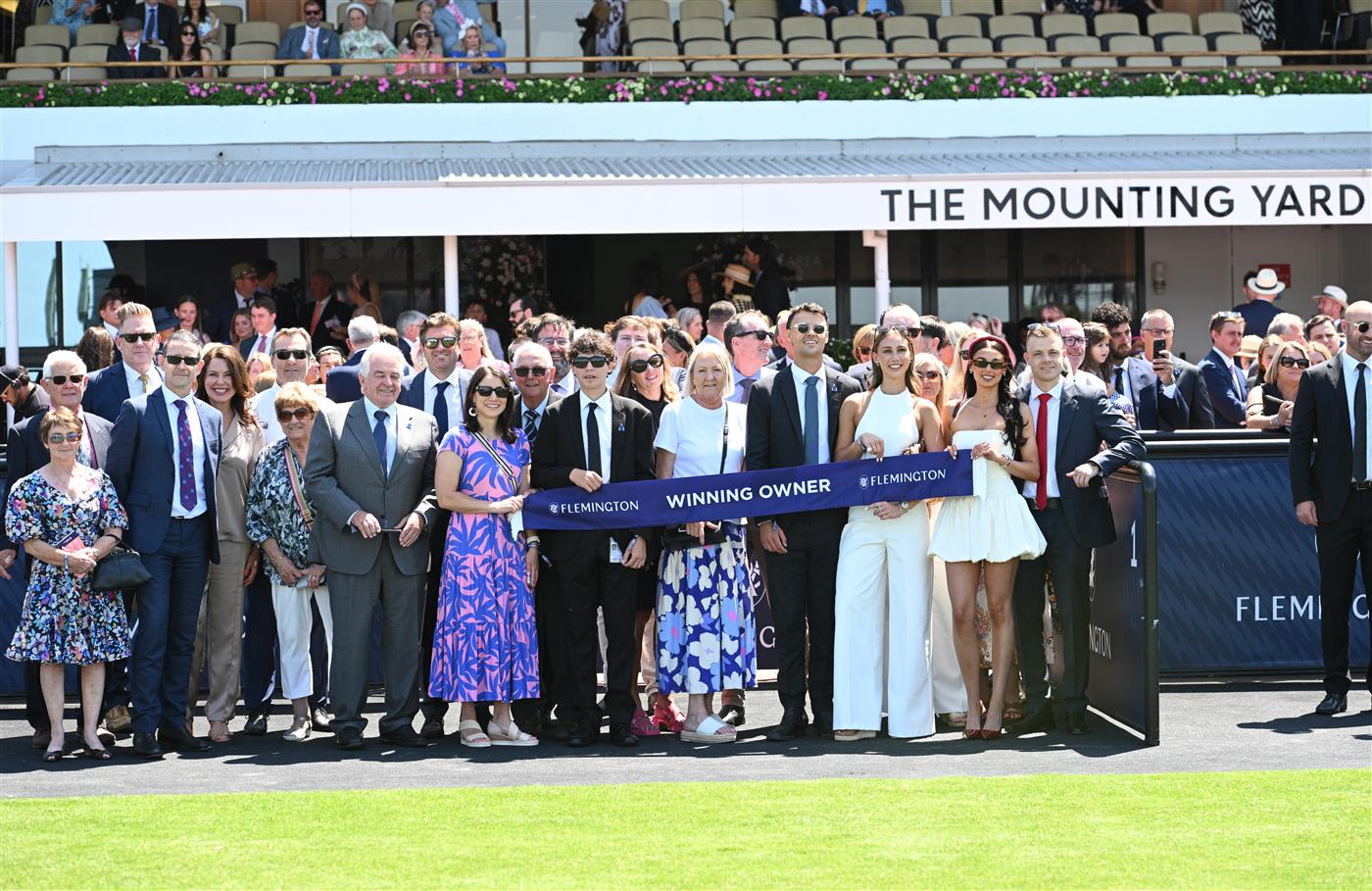 MELBOURNE, AUSTRALIA - FEBRUARY 14: Sass Appeal and connections after winning Race 3, the Desirable Stakes during Melbourne Racing at Flemington Racecourse on February 14, 2026 in Melbourne, Australia. (Photo by Vince Caligiuri/Getty Images)