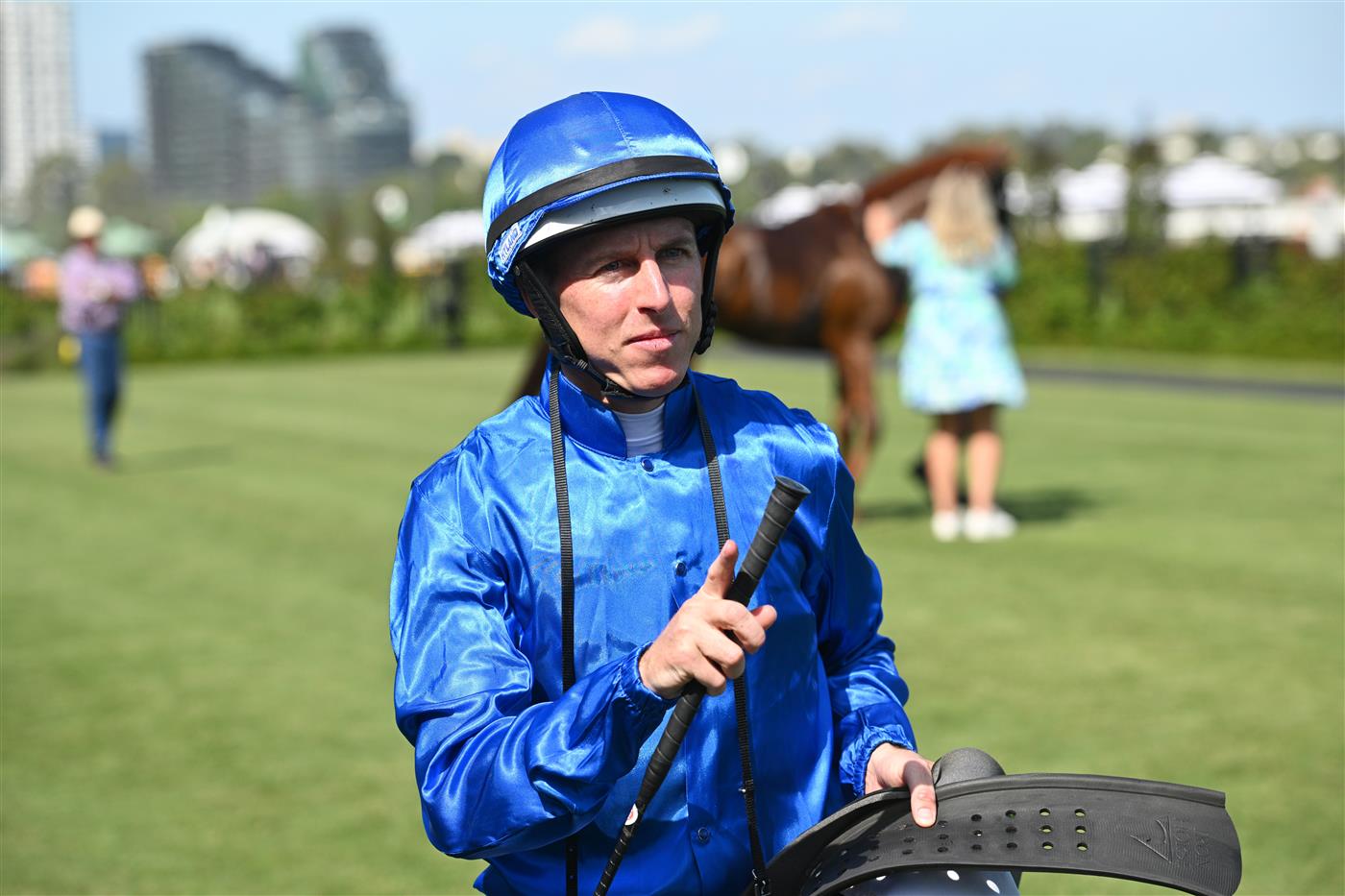 MELBOURNE, AUSTRALIA - FEBRUARY 14: Damian Lane riding Tentyris after winning Race 8, the Black Caviar Lightning  during Melbourne Racing at Flemington Racecourse on February 14, 2026 in Melbourne, Australia. (Photo by Vince Caligiuri/Getty Images)