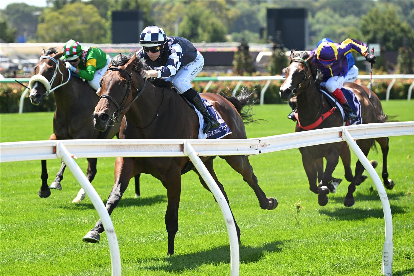 MELBOURNE, AUSTRALIA - FEBRUARY 14: Damian Lane riding Sass Appeal winning Race 3, the Desirable Stakes during Melbourne Racing at Flemington Racecourse on February 14, 2026 in Melbourne, Australia. (Photo by Vince Caligiuri/Getty Images)