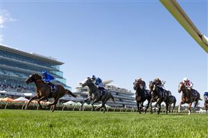 MELBOURNE, AUSTRALIA - FEBRUARY 14: Damian Lane riding Tentyris winning Race 8, the Black Caviar Lightning  during Melbourne Racing at Flemington Racecourse on February 14, 2026 in Melbourne, Australia. (Photo by Vince Caligiuri/Getty Images)