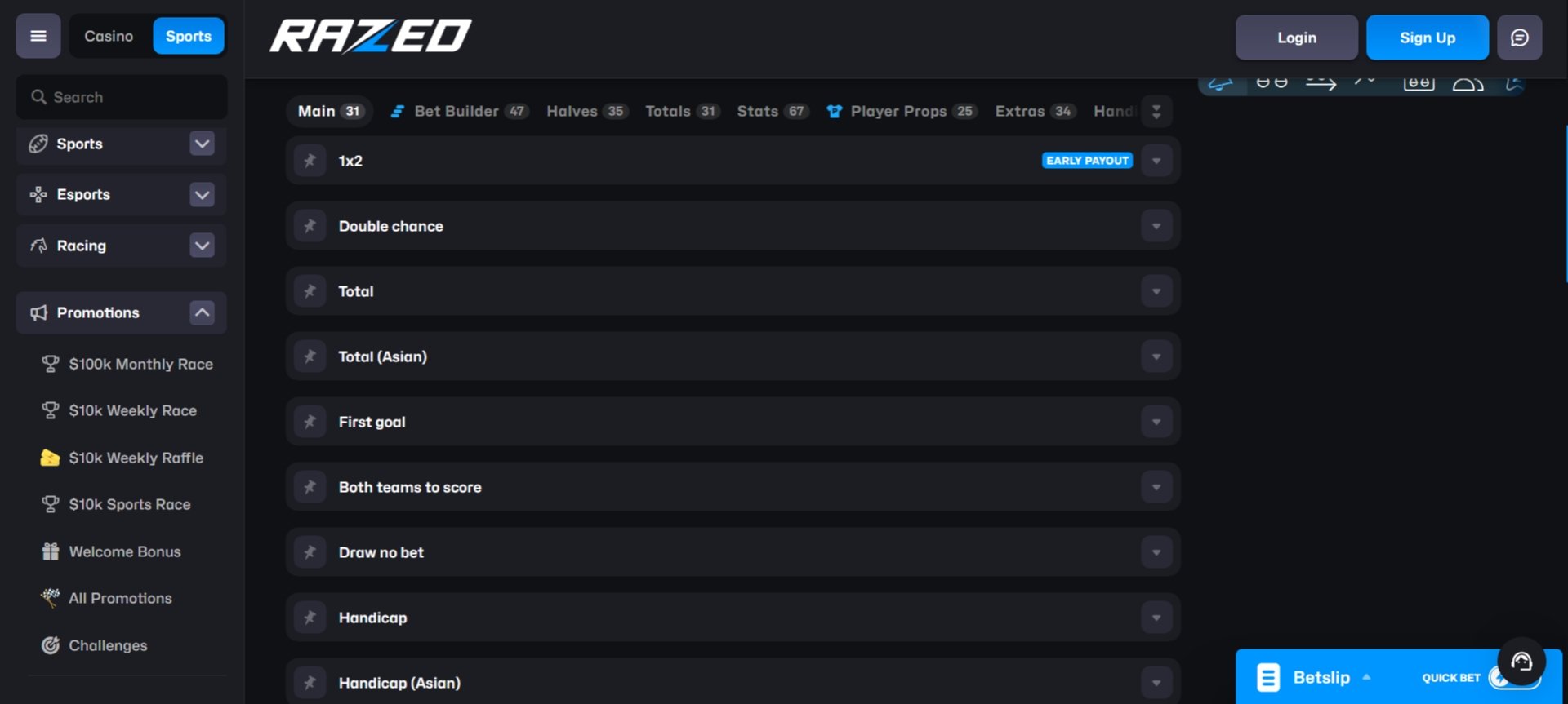 Razed Football Bet Types