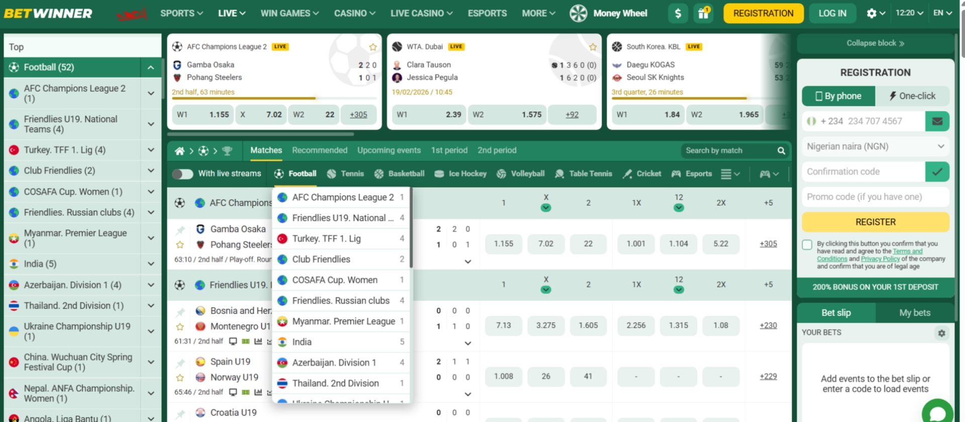 Betwinner Football Market