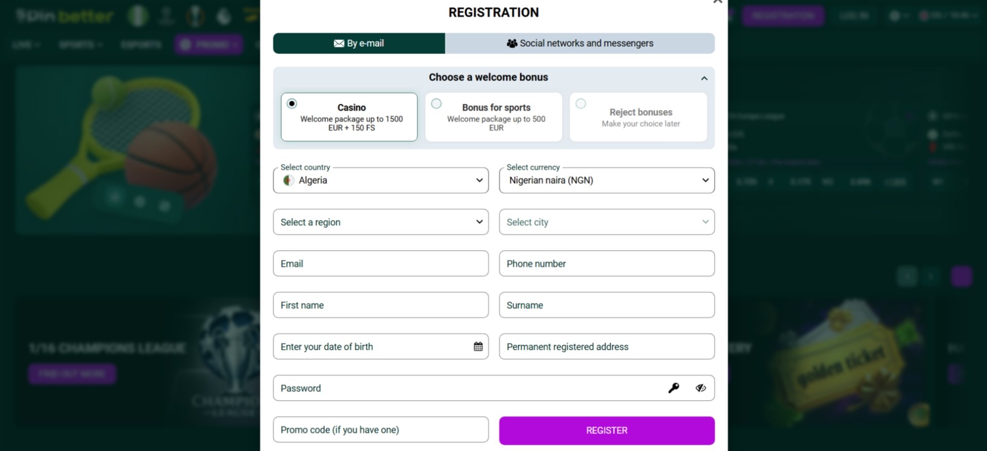 Spinbetter Registration