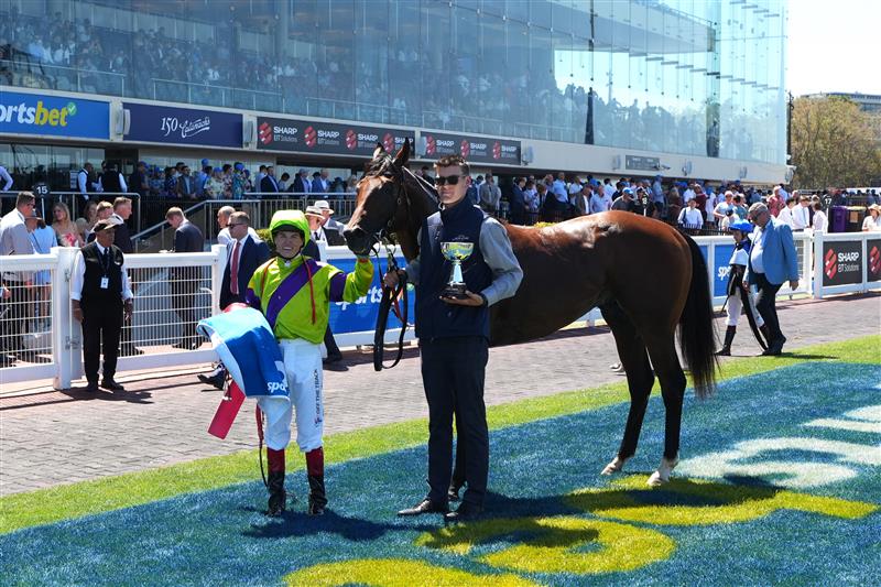 MELBOURNE, AUSTRALIA - FEBRUARY 21: Craig Williams riding Pallaton after winning Race 2, the Sportsbet Zeditave Stakes during Melbourne Racing at Caulfield Racecourse on February 21, 2026 in Melbourne, Australia. (Photo by Vince Caligiuri/Getty Images)