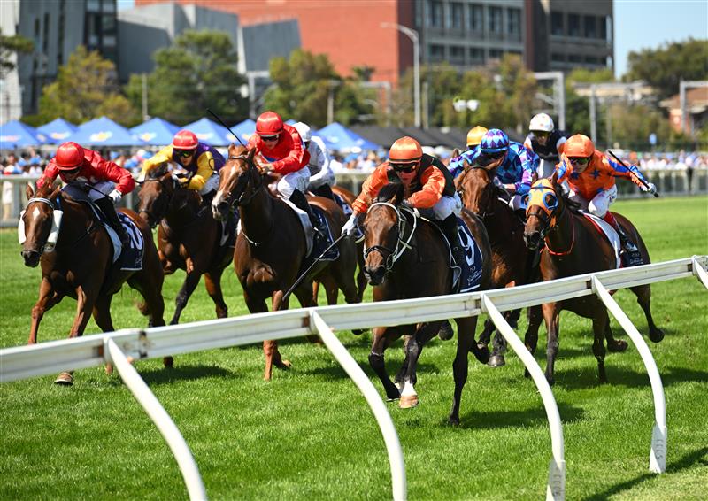 MELBOURNE, AUSTRALIA - FEBRUARY 21: Daniel Stackhouse riding Bossy Benita wins Race 6, the Catanach