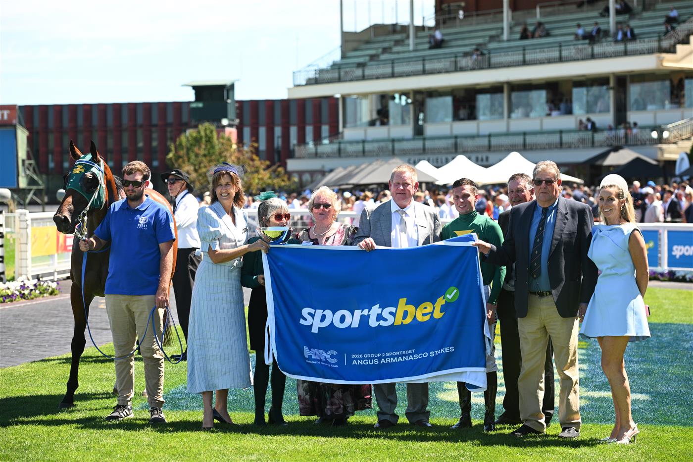 MELBOURNE, AUSTRALIA - FEBRUARY 21: Sheza Alibi after winning Race 5, the Sportsbet Angus Armanasco Stakes during Melbourne Racing at Caulfield Racecourse on February 21, 2026 in Melbourne, Australia. (Photo by Vince Caligiuri/Getty Images)