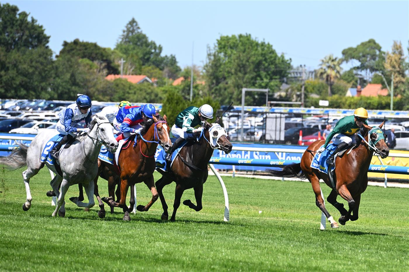 MELBOURNE, AUSTRALIA - FEBRUARY 21: Zac Spain riding Sheza Alibi winning Race 5, the Sportsbet Angus Armanasco Stakes during Melbourne Racing at Caulfield Racecourse on February 21, 2026 in Melbourne, Australia. (Photo by Vince Caligiuri/Getty Images)