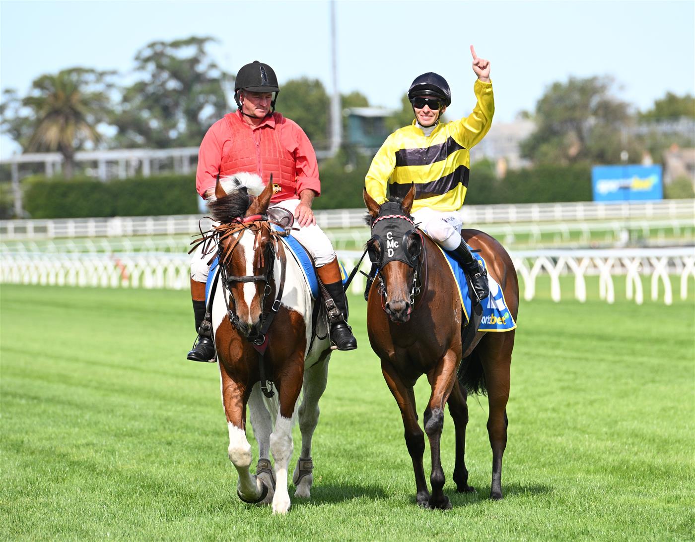 MELBOURNE, AUSTRALIA - FEBRUARY 21: Ben Melham riding Streisand after winning in Race 8, the Sportsbet Blue Diamond Stakes during Melbourne Racing at Caulfield Racecourse on February 21, 2026 in Melbourne, Australia. (Photo by Vince Caligiuri/Getty Images)