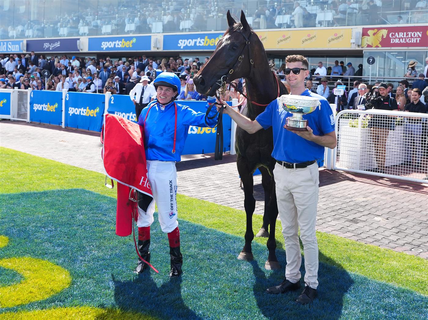 MELBOURNE, AUSTRALIA - FEBRUARY 21: Craig Williams riding Pericles after winning in Race 7, the Henley Homes Futurity Stakes during Melbourne Racing at Caulfield Racecourse on February 21, 2026 in Melbourne, Australia. (Photo by Vince Caligiuri/Getty Images)
