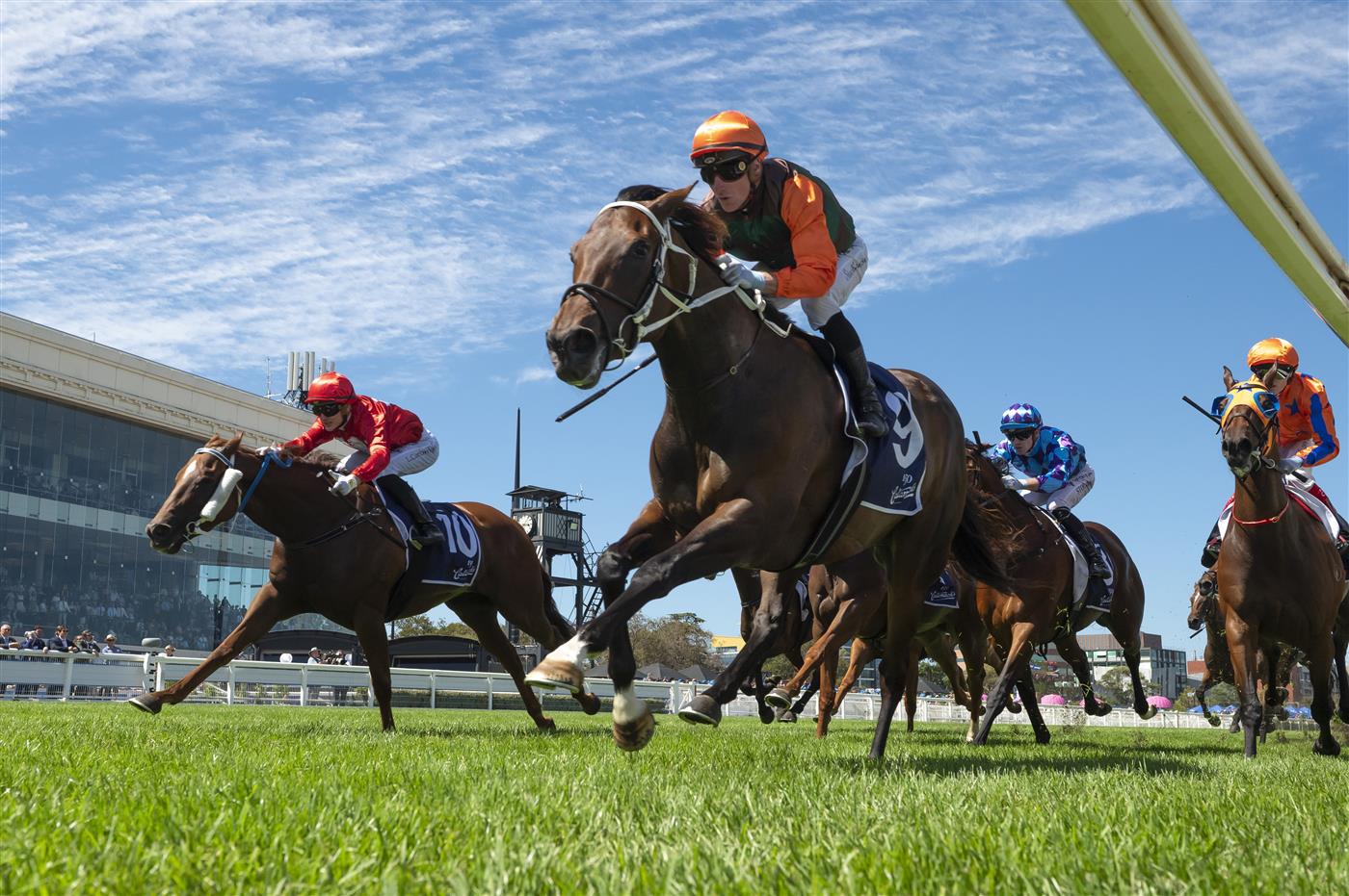 MELBOURNE, AUSTRALIA - FEBRUARY 21: Daniel Stackhouse riding Bossy Benita wins Race 6, the Catanach