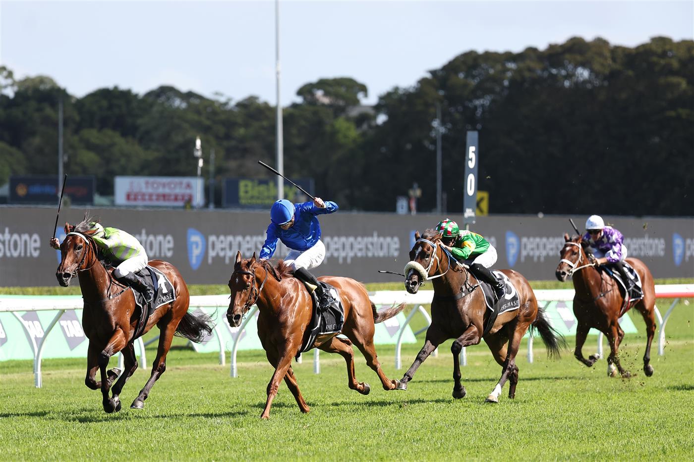 SYDNEY, AUSTRALIA - FEBRUARY 28: Chad Schofield riding Tempted win Race 7 The Chase Surround Stakes during Sydney Racing at Royal Randwick Racecourse on February 28, 2026 in Sydney, Australia. (Photo by Jeremy Ng/Getty Images)