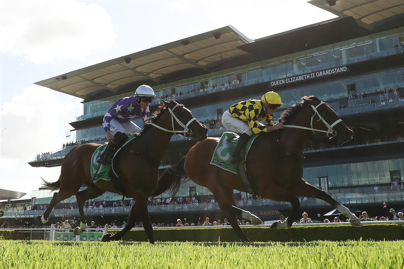SYDNEY, AUSTRALIA - FEBRUARY 28: James McDonald riding Autumn Glow win Race 8 TAB Verry Elleegant Stakes during Sydney Racing at Royal Randwick Racecourse on February 28, 2026 in Sydney, Australia. (Photo by Jeremy Ng/Getty Images)