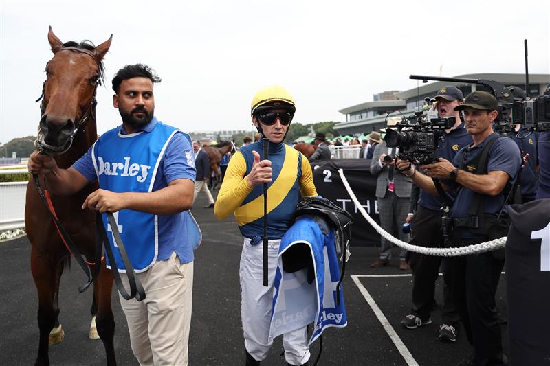 SYDNEY, AUSTRALIA - MARCH 07: Jason Collett riding Paradoxium win Race 4 Darley Todman Stakes during Sydney Racing at Royal Randwick Racecourse on March 07, 2026 in Sydney, Australia. (Photo by Jeremy Ng/Getty Images)
