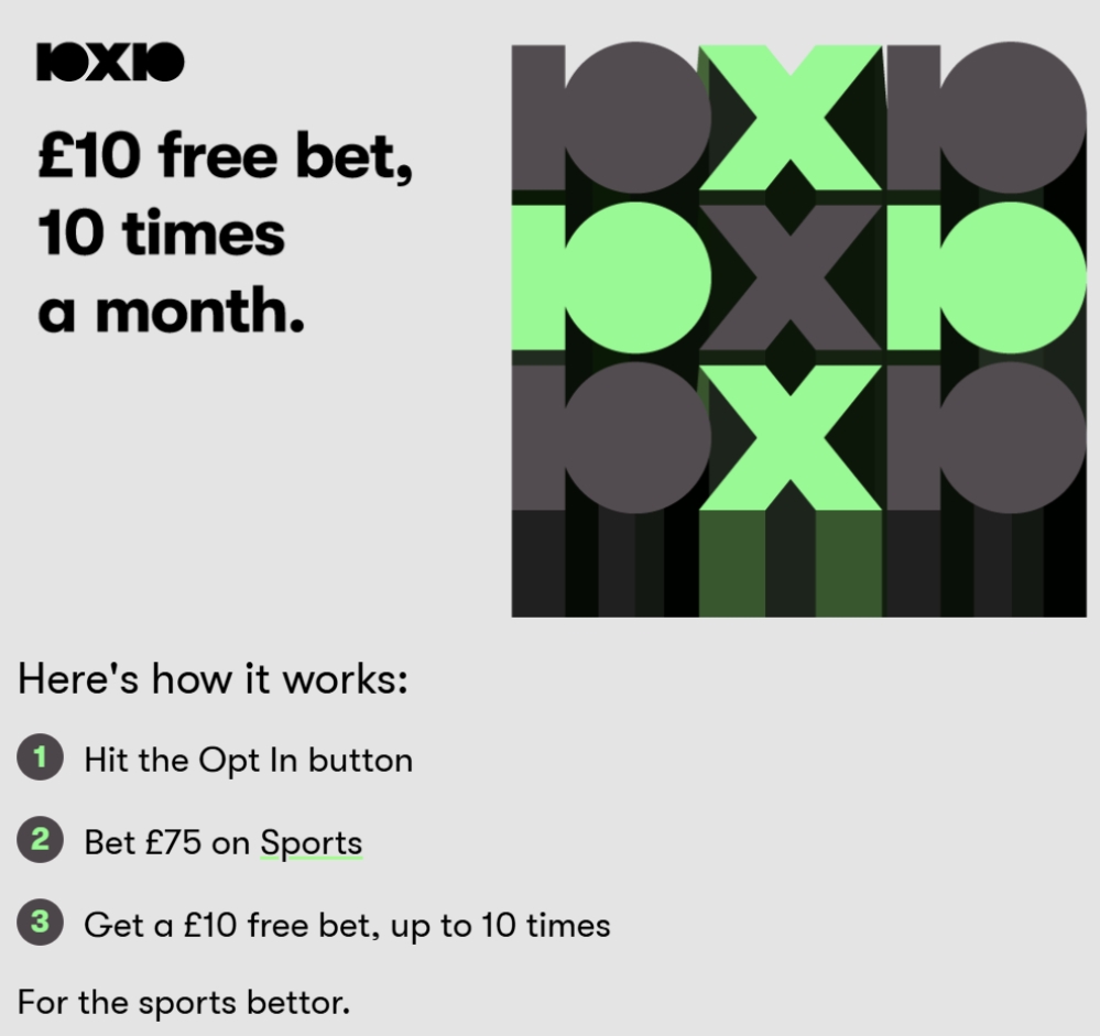 10bet Bet £75 Get £10