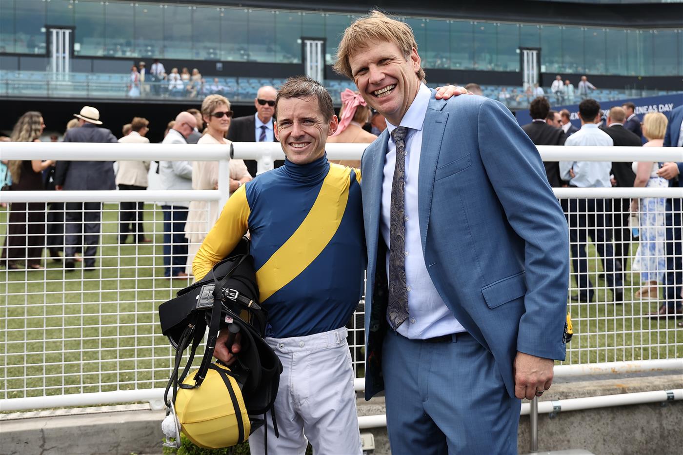 SYDNEY, AUSTRALIA - MARCH 07: Trainer Bjorn Baker speaks to the media after watching Jason Collett riding Paradoxium win Race 4 Darley Todman Stakes during Sydney Racing at Royal Randwick Racecourse on March 07, 2026 in Sydney, Australia. (Photo by Jeremy Ng/Getty Images)