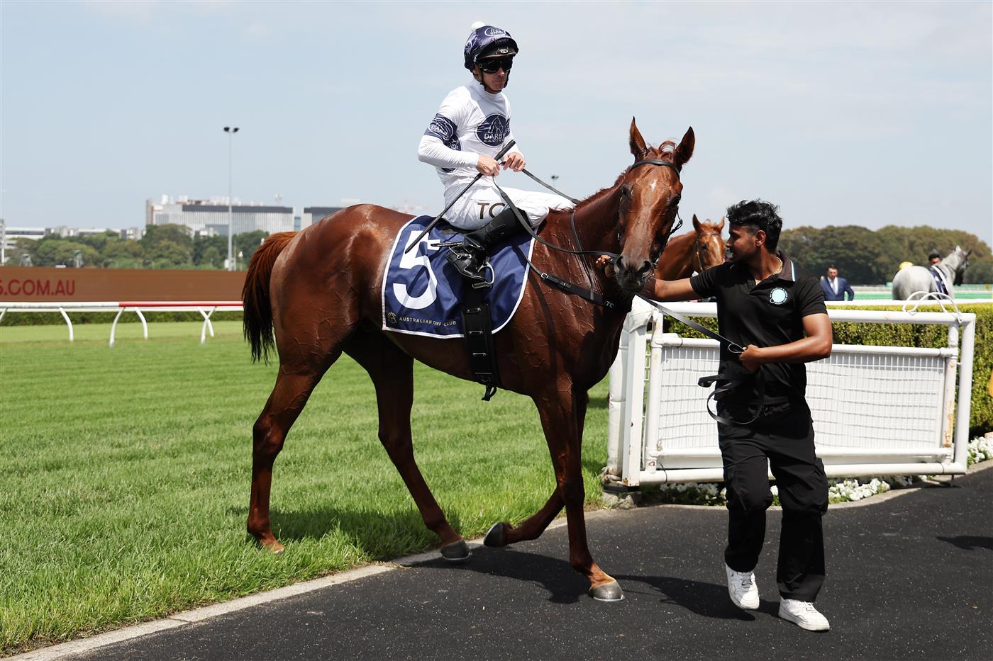 SYDNEY, AUSTRALIA - MARCH 07: Tim Clark riding Campaldino  win Race 2 Randwick City Stakes during Sydney Racing at Royal Randwick Racecourse on March 07, 2026 in Sydney, Australia. (Photo by Jeremy Ng/Getty Images)