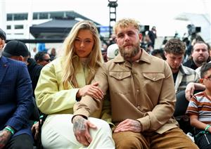 Jutta Leerdam and Jake Paul attend Netflix's Ronda Rousey x Gina Carano Los Angeles MMA Press Conference at Intuit Dome on March 10, 2026 in Inglewood, California. (Getty Images for Netflix)