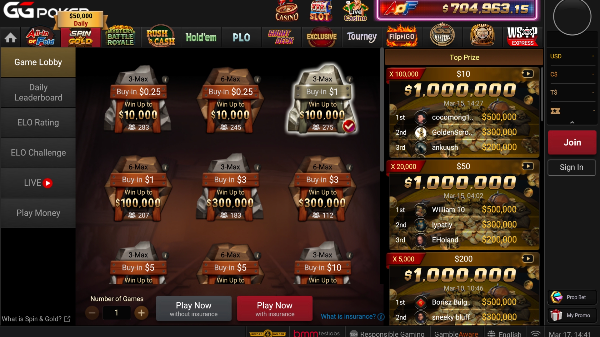Spin & Gold Lobby Spin & Gold Lobby