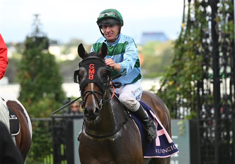 MELBOURNE, AUSTRALIA - MARCH 28: William Pike riding Zakouma after winning Race 5, the The Curragh, Where Champions Are Made during Melbourne Racing at Flemington Racecourse on March 28, 2026 in Melbourne, Australia. (Photo by Vince Caligiuri/Getty Images)